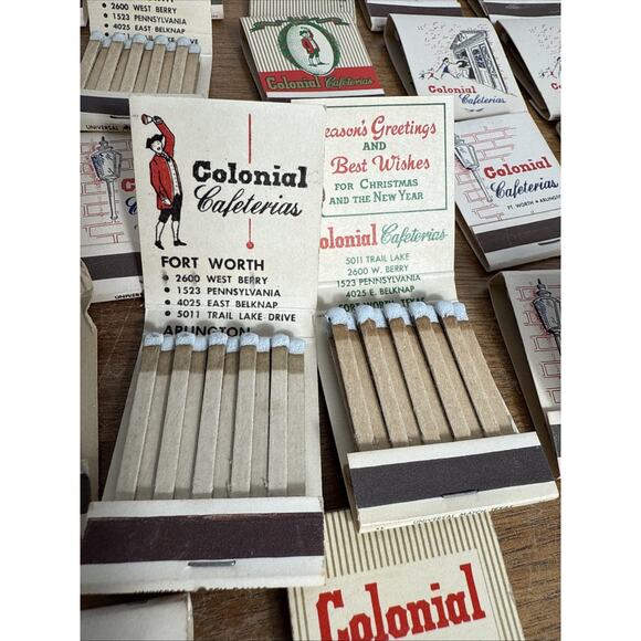 Fort Worth Arlington Texas Colonial Cafeteria Matchbooks Front Strike Unstruck - Picture 8 of 10